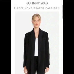 JOHNNY WAS BLUE FLEECE LONG DRAPED CARDIGAN SIZE M